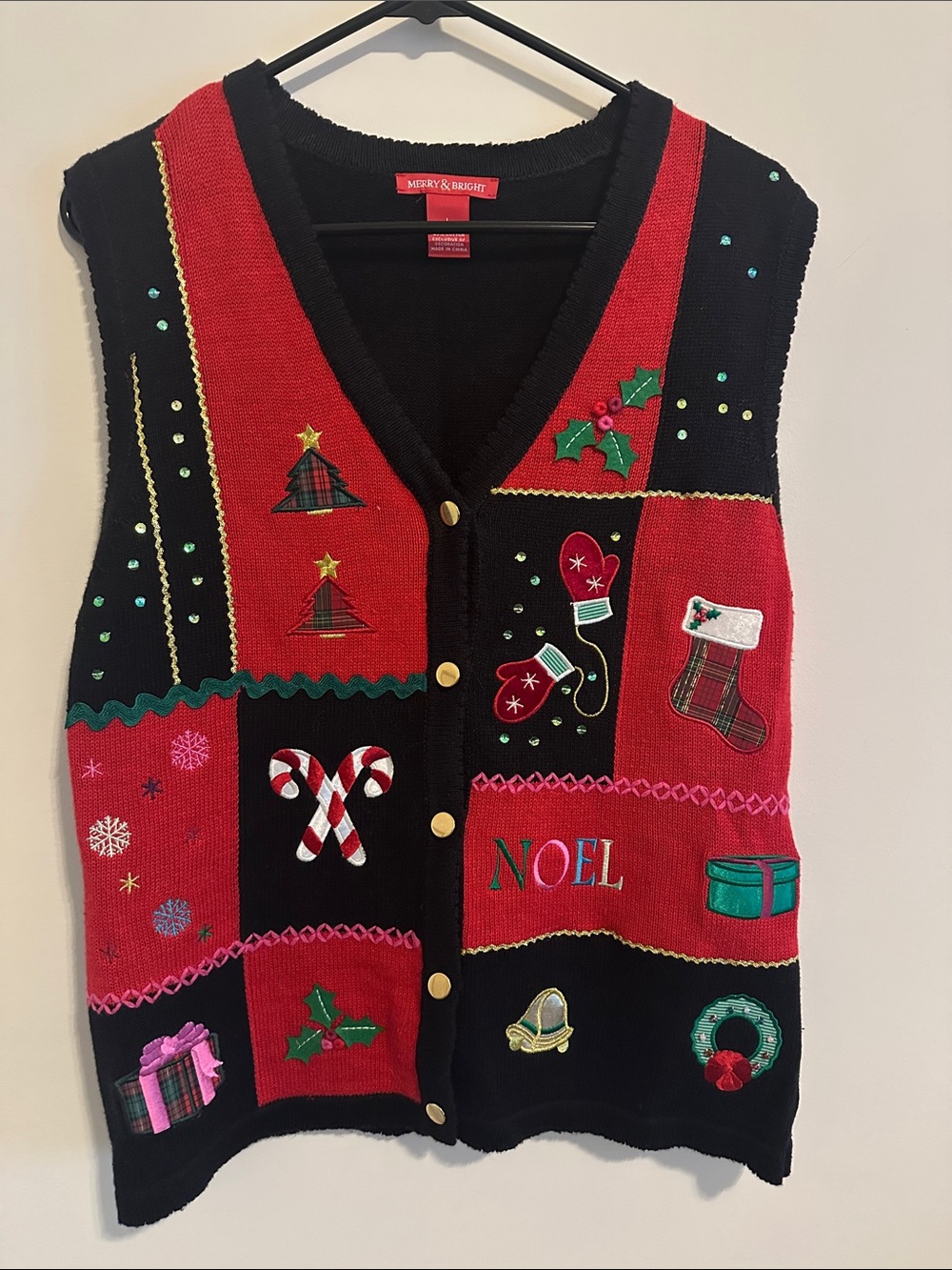 Merry & Bright Women's Red and Black Holiday Sweater Vest